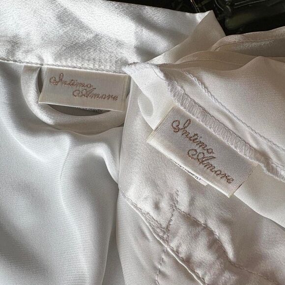 Intimo Amore Matching White Satin Set Robe Nightgown Slip Dress Vintage - Picture 8 of 8